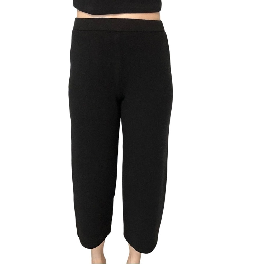 St. John Caviar Cropped Pants Wool Black Knit Pull On Designer Work Size 4 Small